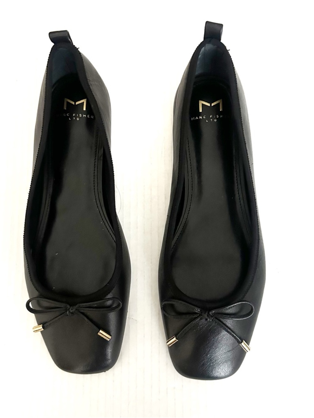 Marc Fisher Ltd Women's Black Leather Ballet Flats With Dressy Accent Size 9